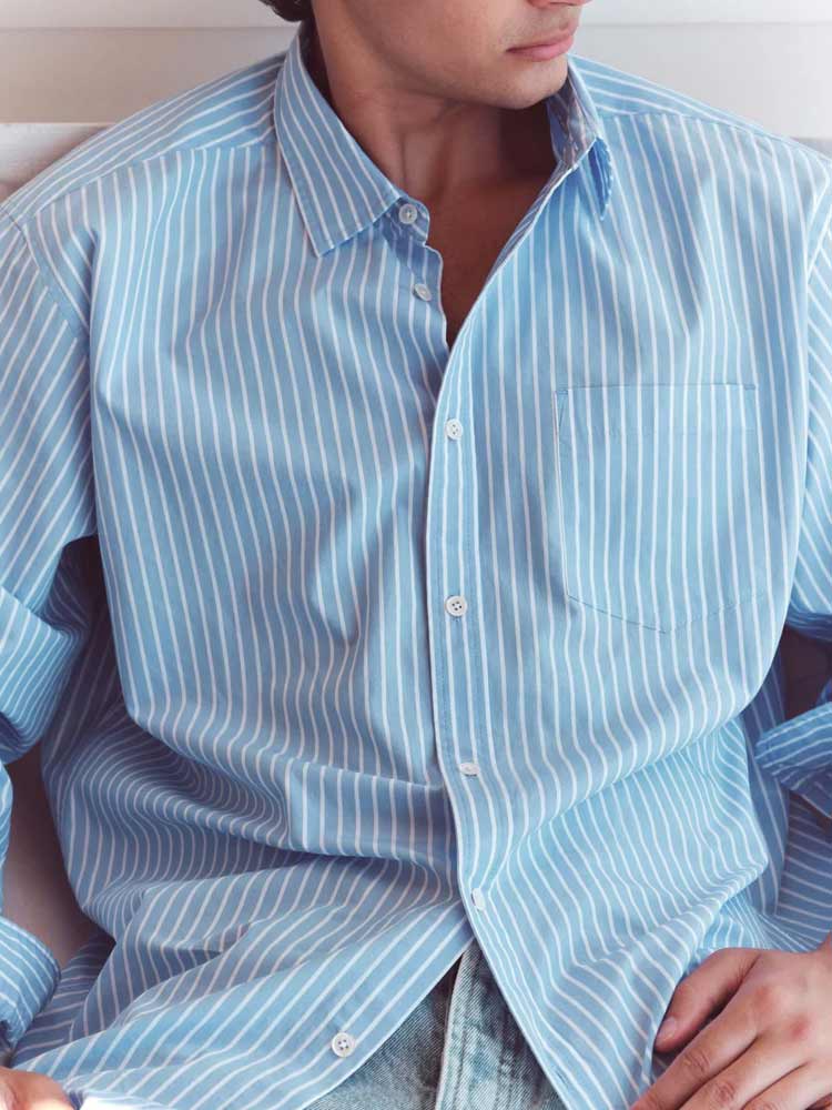 Aden Stripe Long Sleeve Shirt Blue/White - Image 3