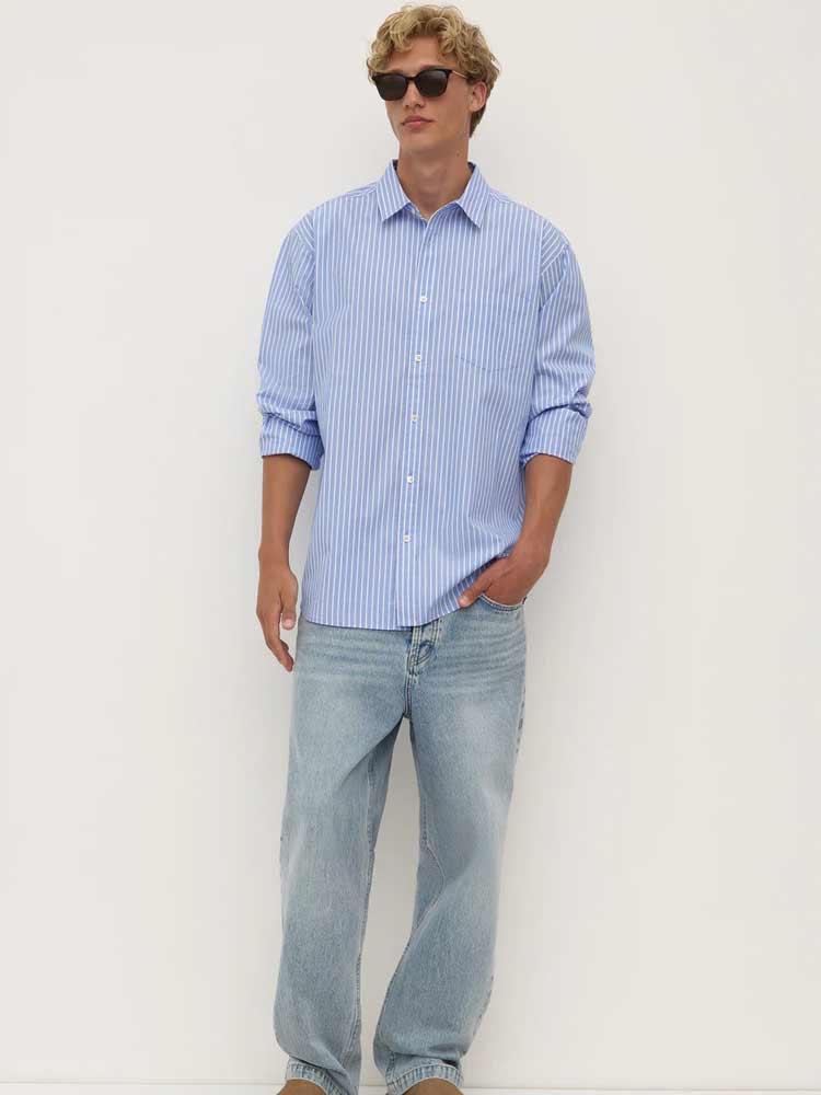 Aden Stripe Long Sleeve Shirt Blue/White - Image 4