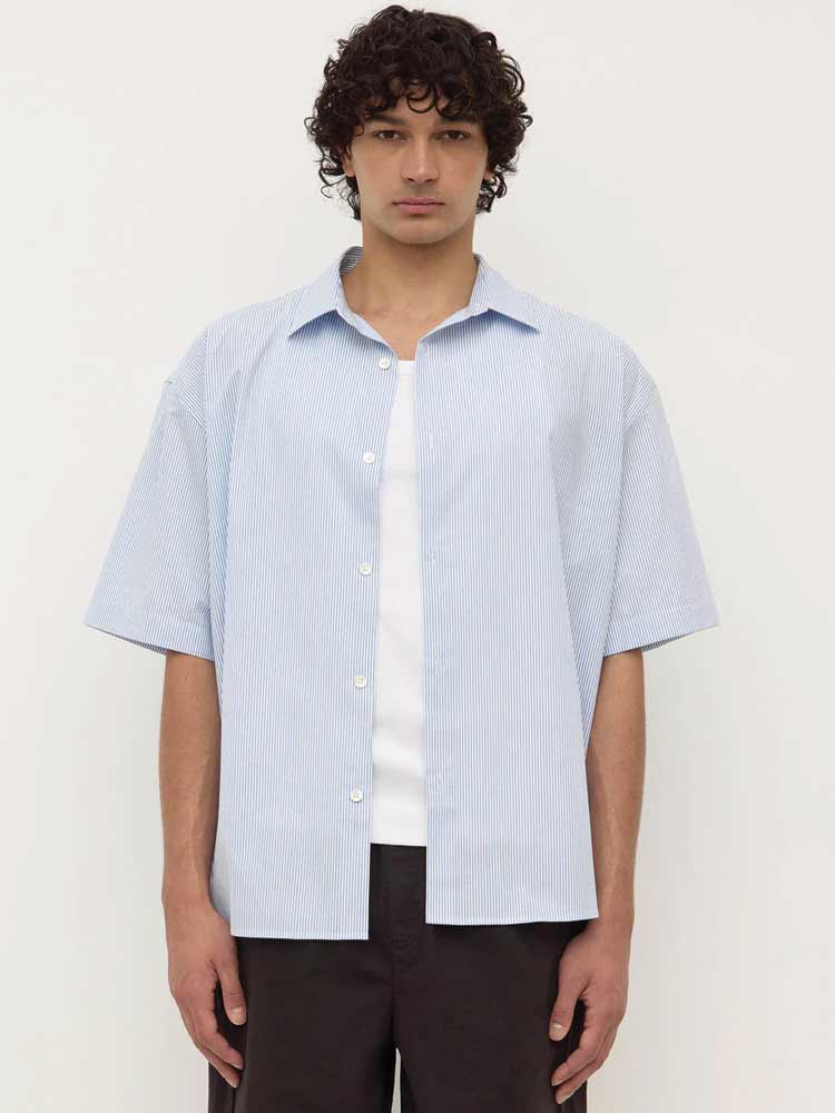 Aron Poplin Stripe SS Shirt Blue/White - Image 3