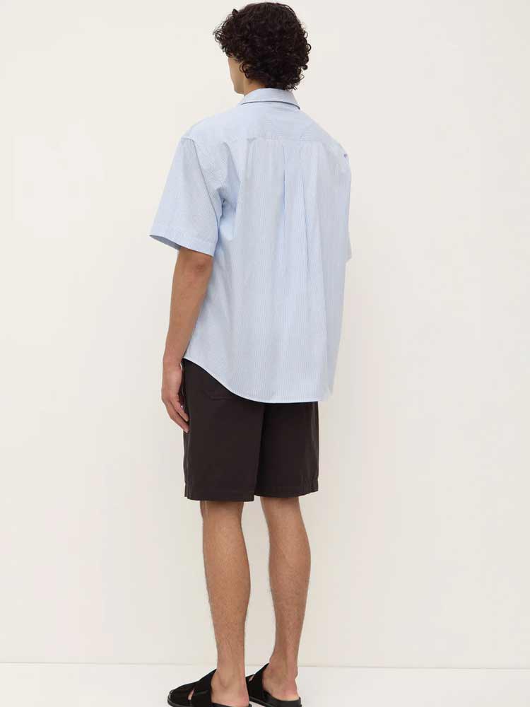 Aron Poplin Stripe SS Shirt Blue/White - Image 4