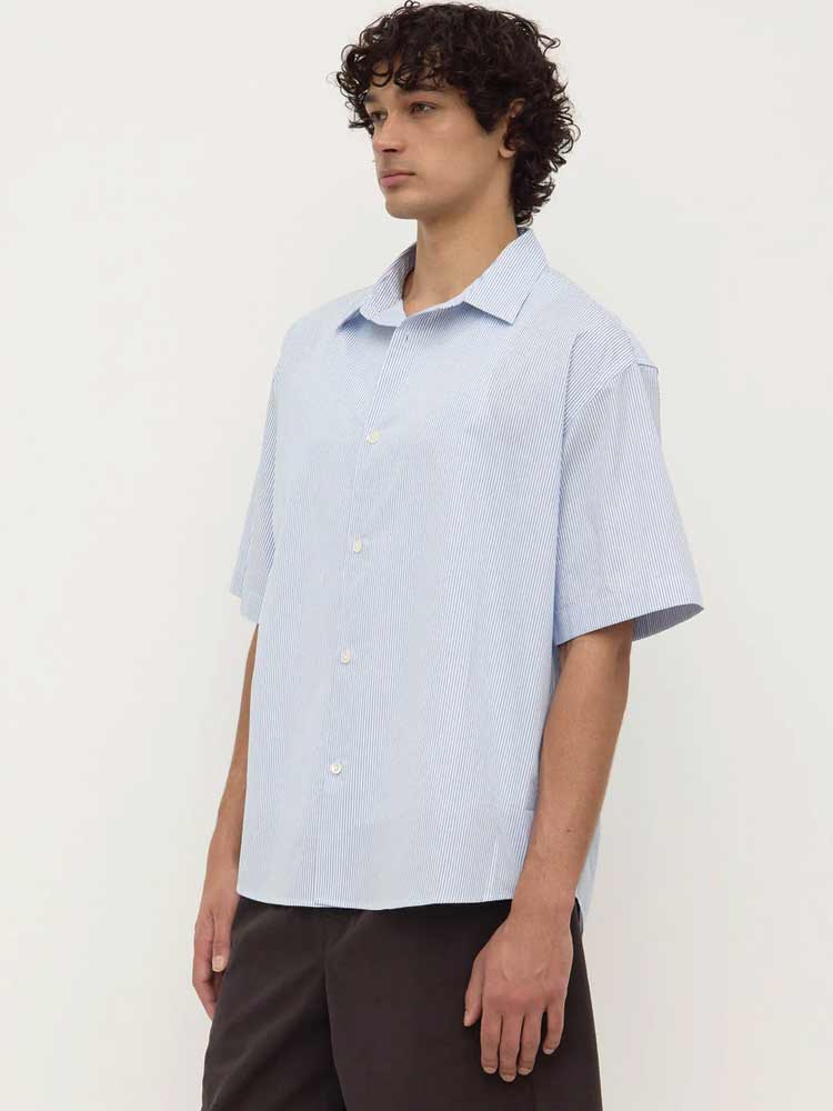 Aron Poplin Stripe SS Shirt Blue/White - Image 5