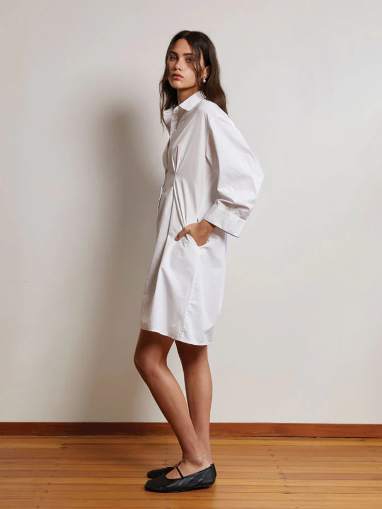 Pullover Shirt Dress White - Image 3