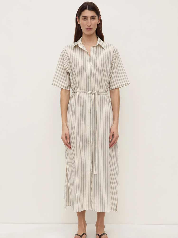 Ria Stripe Midi Shirt Dress Cream/Smoke - Image 5